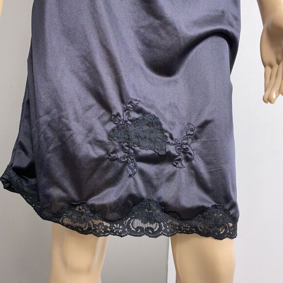 Vintage Mardor Small 5 Half Slip Semi Sheer Black Nylon Tricot Lace Embellished - Picture 3 of 7